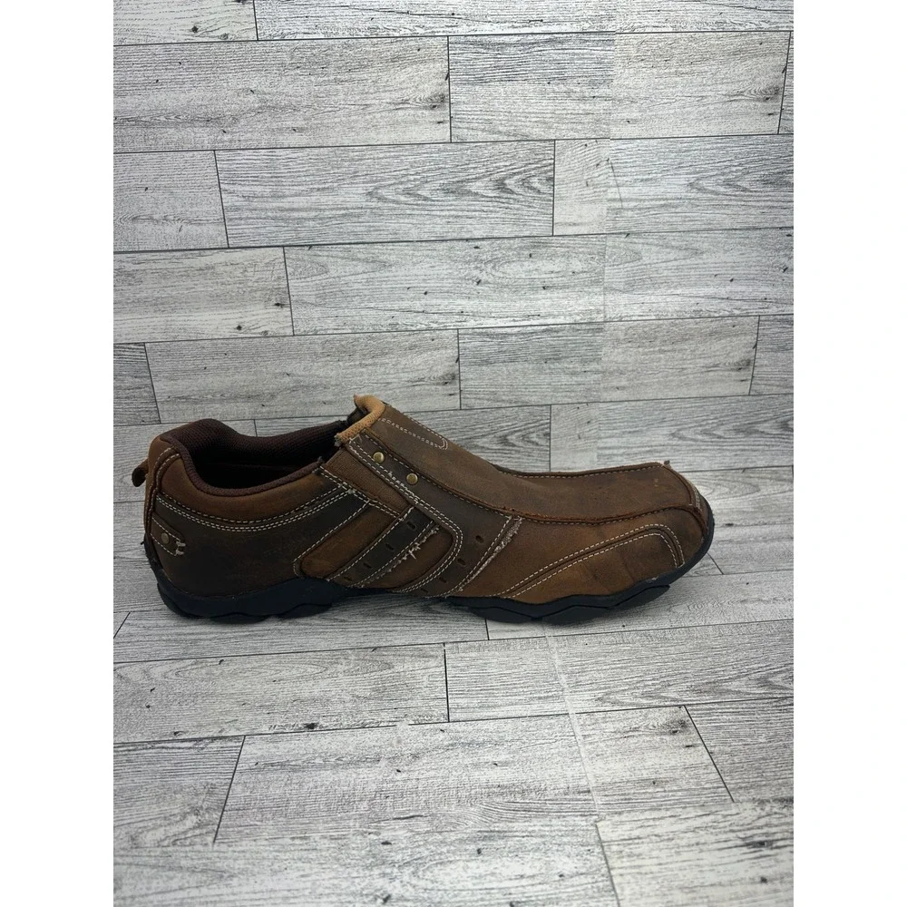 Skechers Mens Relaxed Step‎ 61779 Brown Leather Loafers Slip On Shoes Size 13